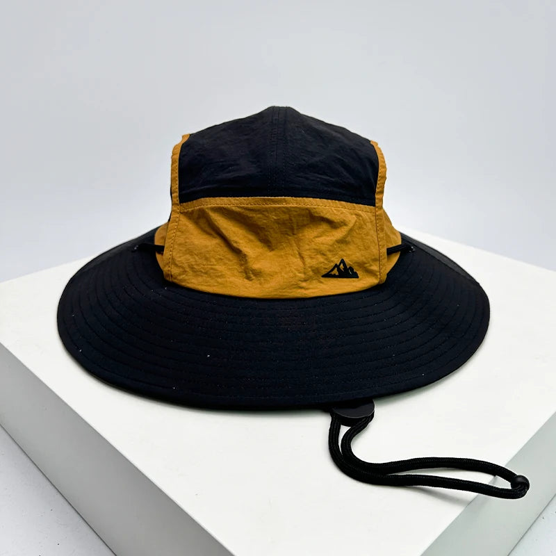 New Unisex Quick Drying Retro Bucket Hats Color Block Sunshade Outdoor Breathable Drawstring Casual Alpine Cap Versatile Fashion