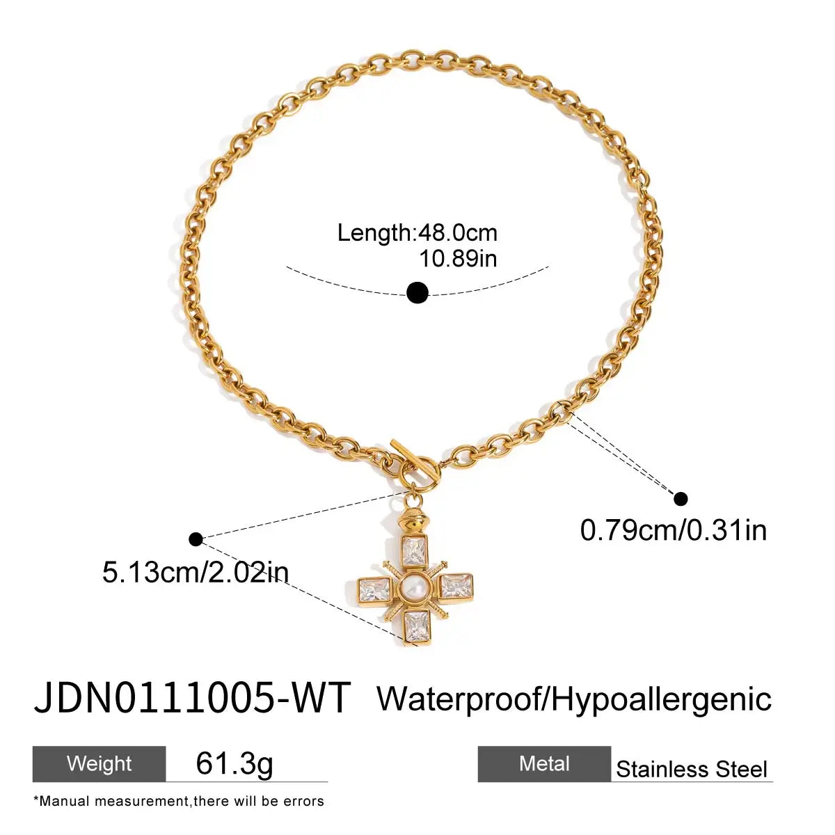 Uworld Delicate Colorful Bling Cubic Zirconia Cross Pendant Stainless Steel Luxury Necklace High-Grade Fashion Shiny Jewelry Gif