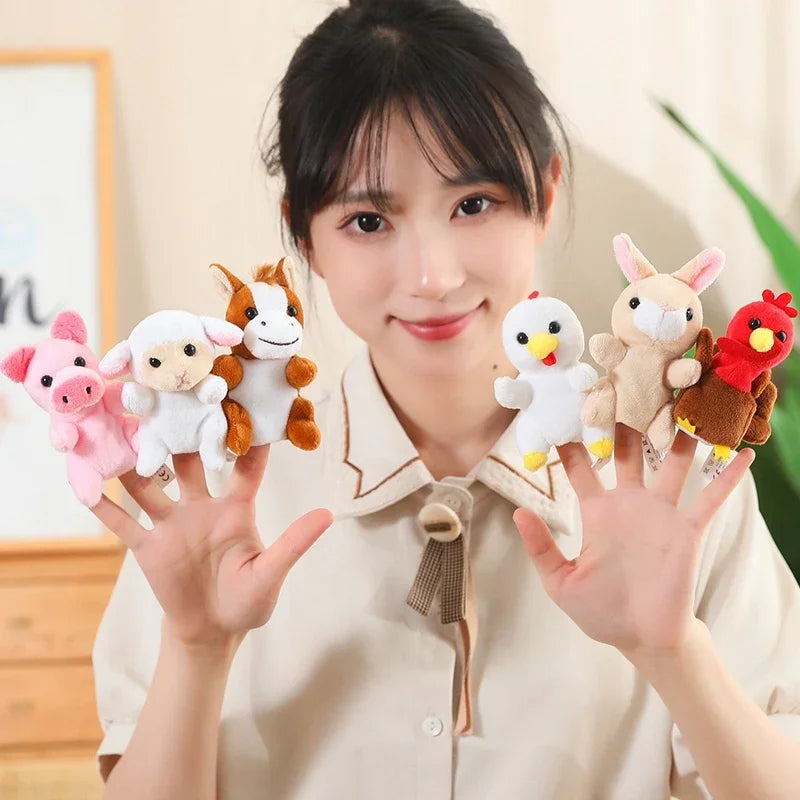 New Hand Puppet Plush Toy Cartoon Animal Family Finger Puppet Role Play Tell Story Cloth Doll Educational Toys For Children Kids