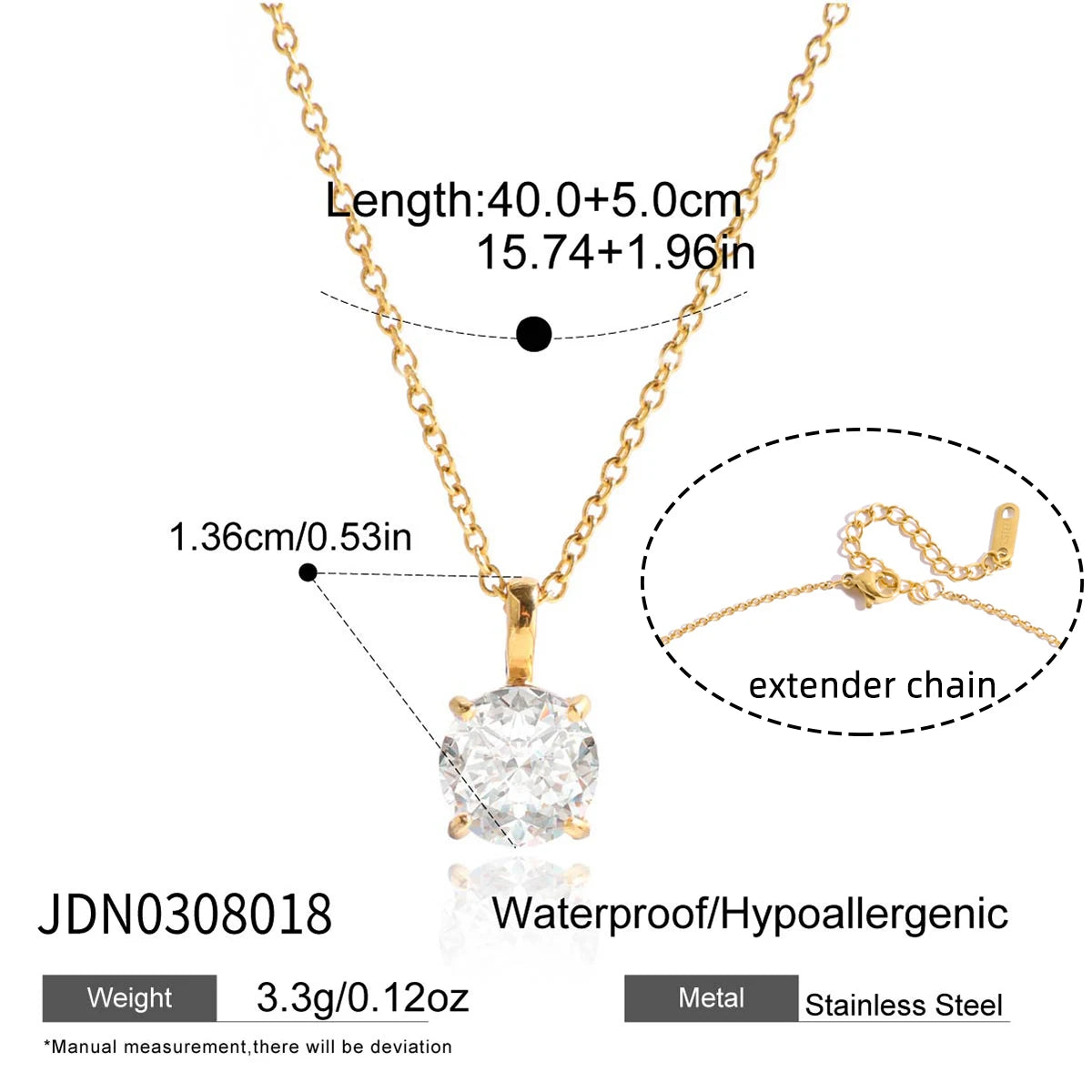 Uworld Classic Geometric waterdrop shape White Zircon Necklace With Bead Chain Women 18K Gold Plated Stainless Steel Necklaces