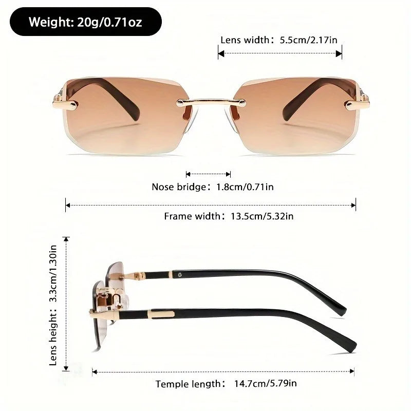 3pcs Fashion Cool Frameless Rectangular Small Frame Metal Glasses for Men, Casual Business School Party Vacation Driving