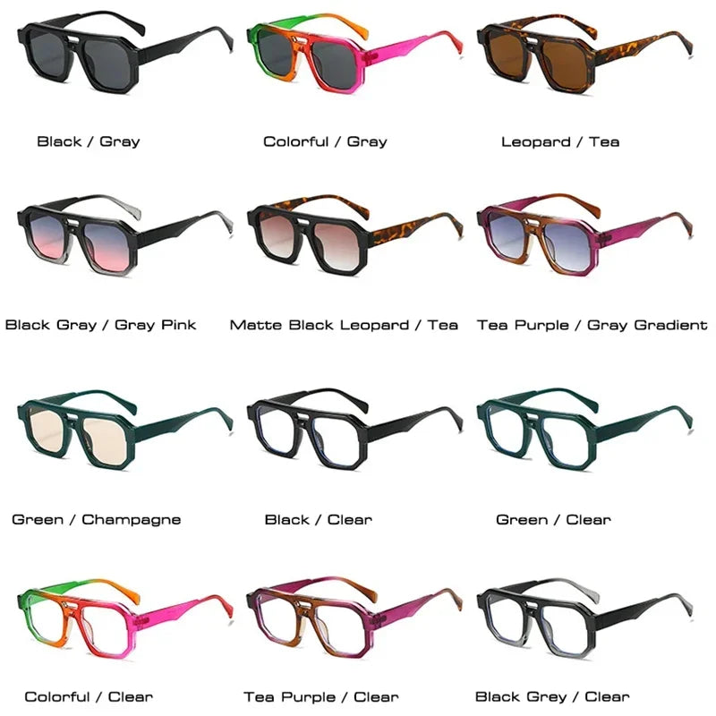 JNPCXI Double Bridges Square Women Gradient Purple Multicolor Sunglasses Fashion Frame Men Retro Punk Sun Glasses Shades UV400