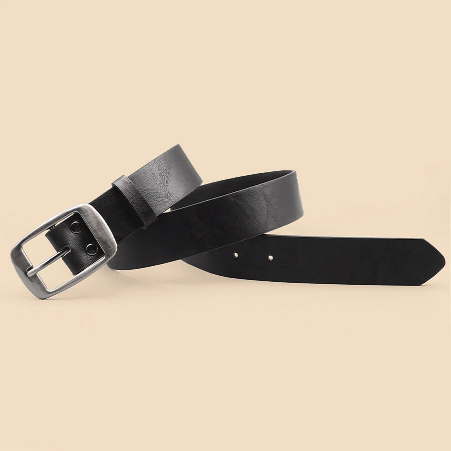 Classic Pu Leather Black Belt Silver Buckle Belt Pu Leather Thin Belt Casual Needle Buckle Belt Pants Jeans Decoration