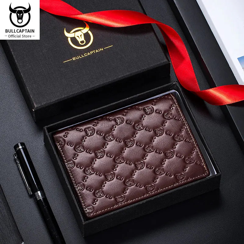 BULLCAPTAIN New Leather Men's Wallet Fashion Creative Pattern Wallet Small Mini Card Holder RFID Wallet Men 0204H