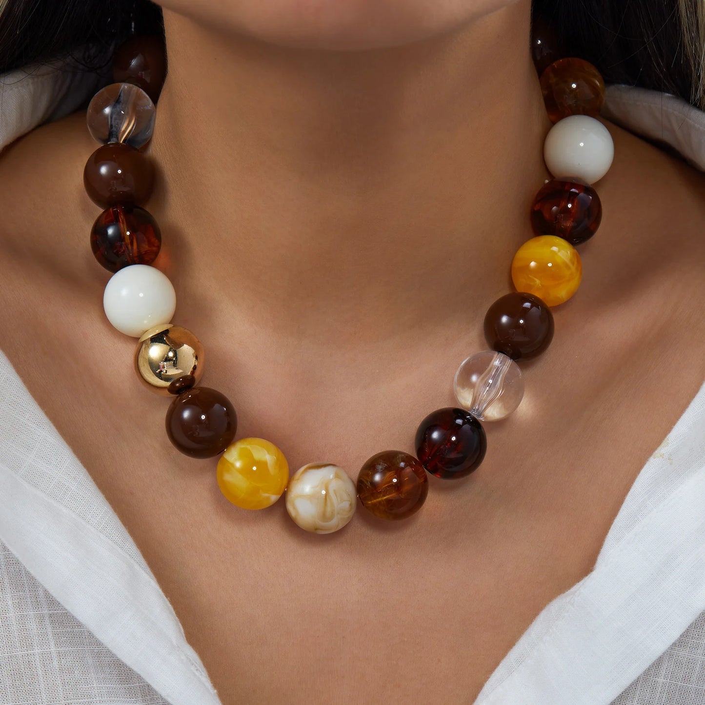 Chunky Dopamine Colorful Resin Bead Necklace for Women Y2K Aesthetic Rainbow Candy Pendant Necklace Statement Jewelry