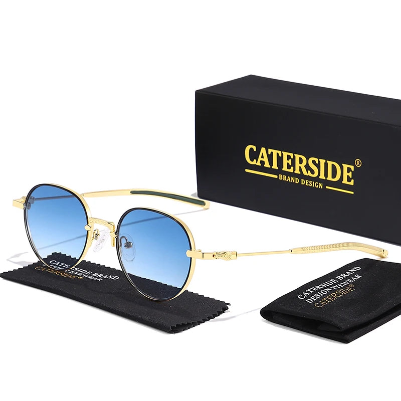 CATERSIDE Classic Retro Round Sunglasses Men's Small Frame Metal Luxury Brand Design Women's Sun Glasses Travel Party Punk Style