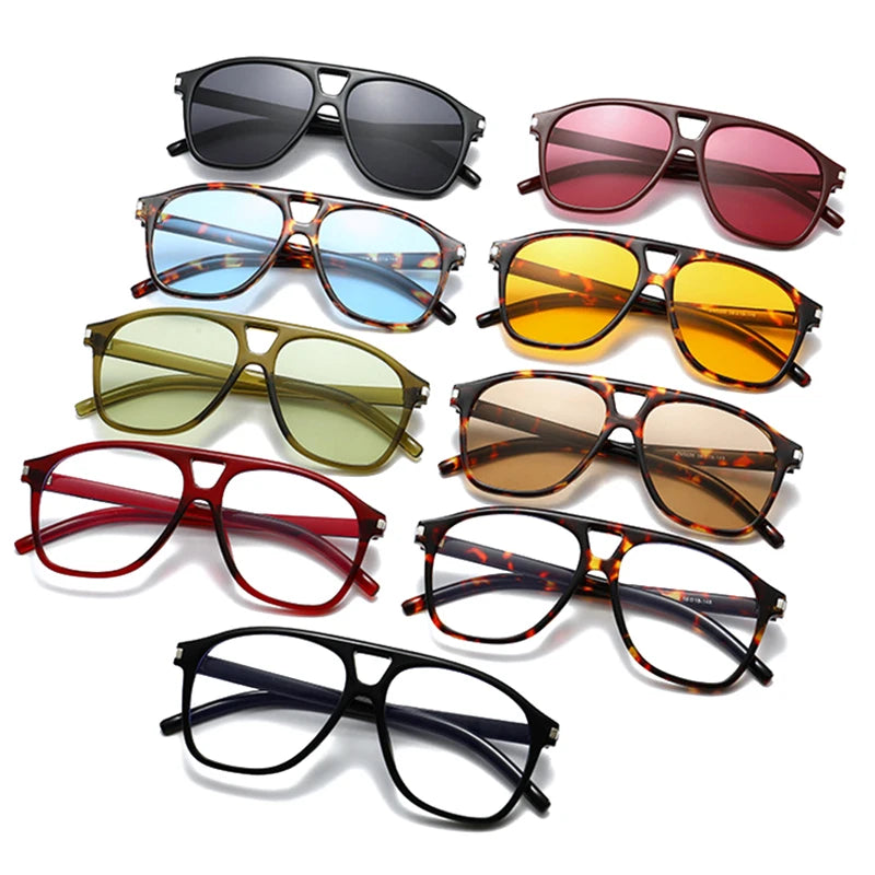 JNPCXI Ins Popular Fashion Double Bridges Pilot Sunglasses Women Retro Clear Ocean Lens Shades UV400 Men Trending Sun Glasses