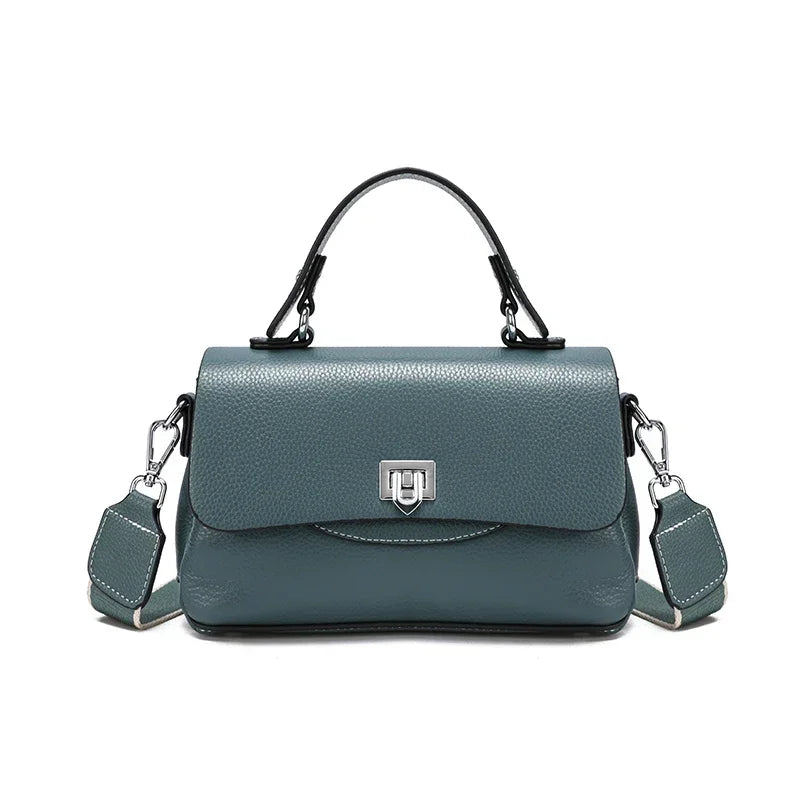 Genuine Leather Mini Crossbody Bag for Women Top Handle Satchel Handbag with Lock Closure Adjustable Strap Small Shoulder Bag