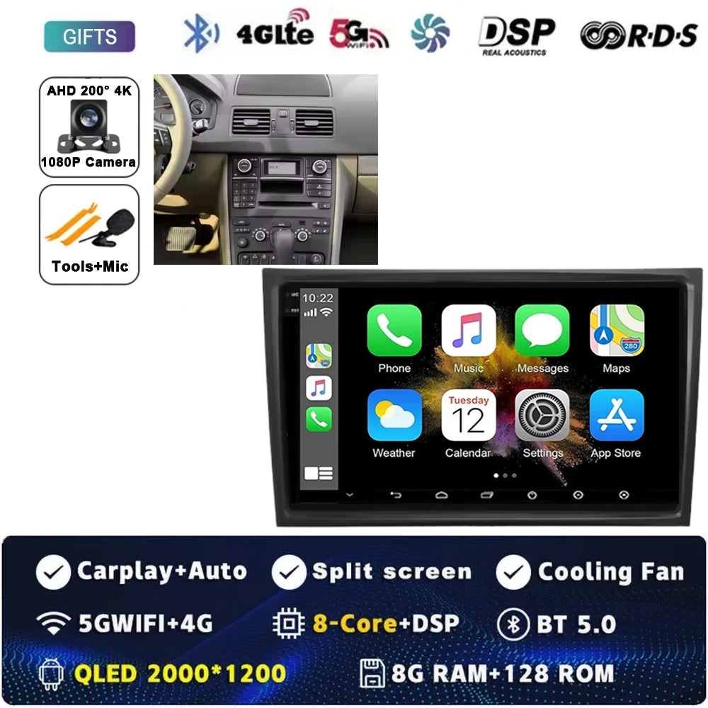 10Inch For VOLVO XC90 2004-2014 12+256GB Android 15 4G Touch Screen Car Radio Multimedia Video Player GPS Navigation Carplay DSP