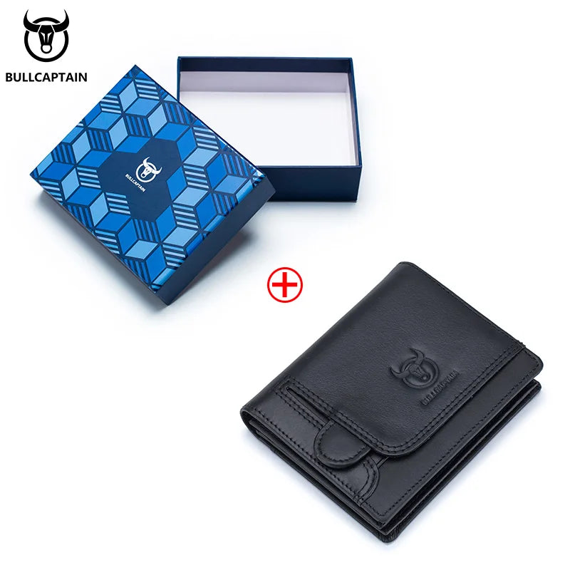 Bullcaptain Genuine New RFID Men's Wallet Compact Mini Card Holder Large Capacity Card Wallets Genuine Leather Wallet Purse Man