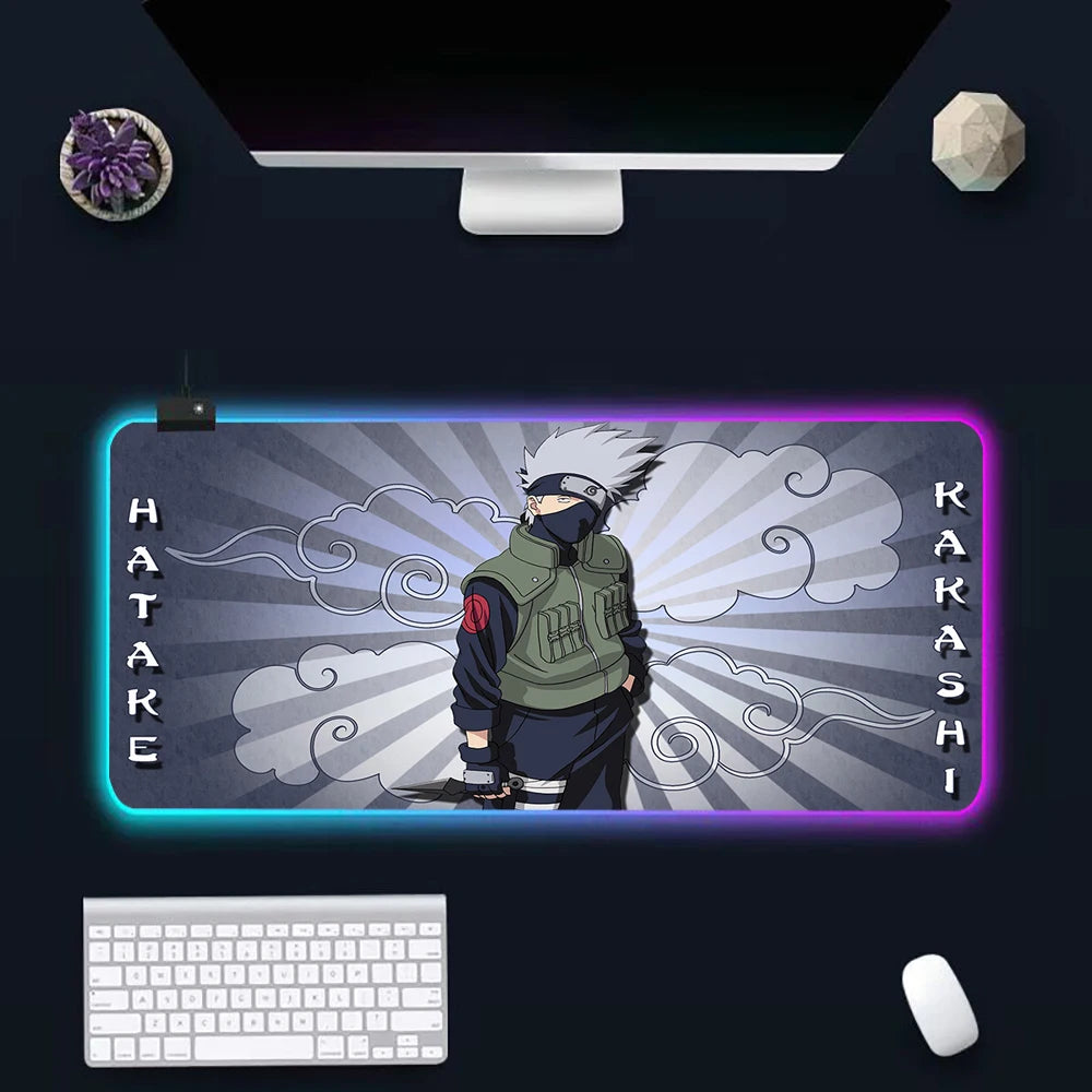 15 Anime N-narutos RGB PC Gaming Keyboard Mouse Pad LED Glowing Mouse Rubber Mat