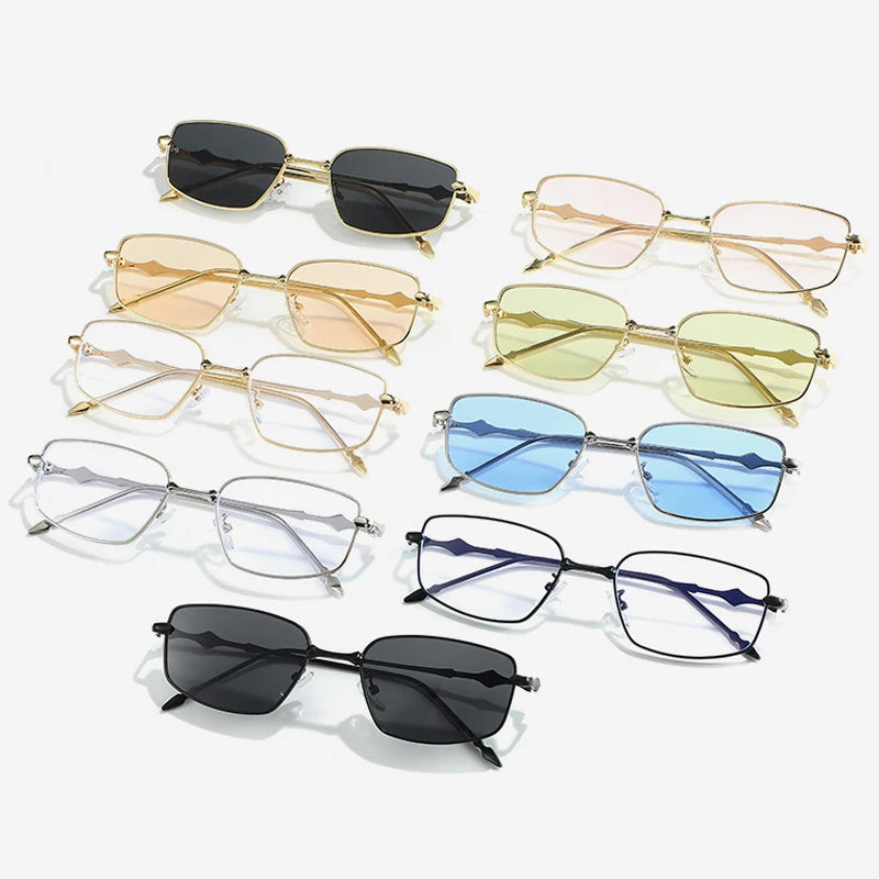 JNPCXI New Polygon Rectangle Women Sunglasses Fashion Gold Tea Gradient Shades UV400 Men Blue Tea Punk Sun Glasses
