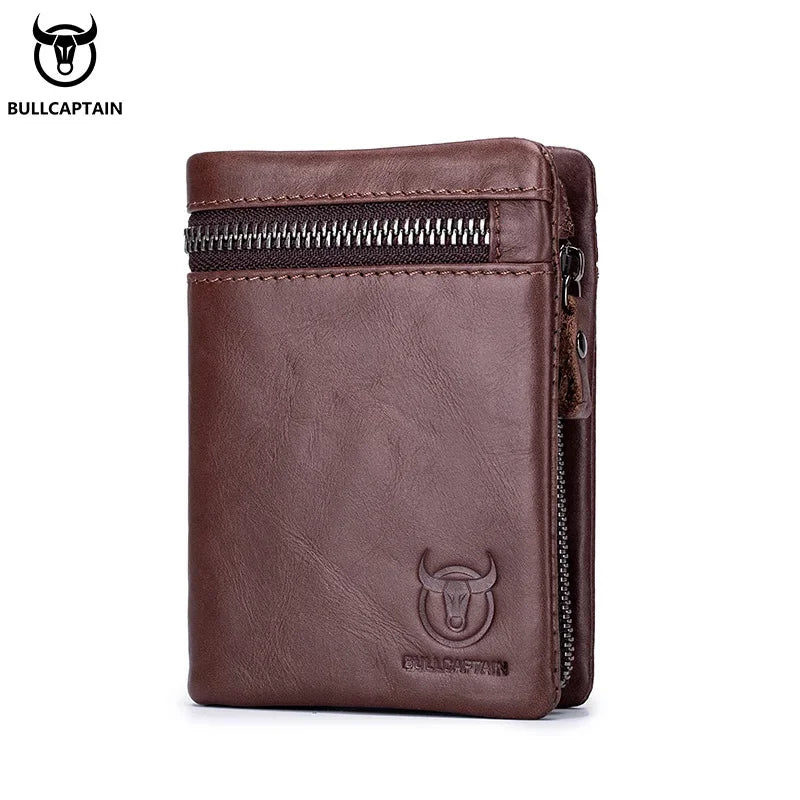 BULLCAPTAIN 100% Genuine Leather Wallet Men's New Men's Cash Clip Bi-fold Coin Purse RFID Blocking Card Holder with Gift Box 03
