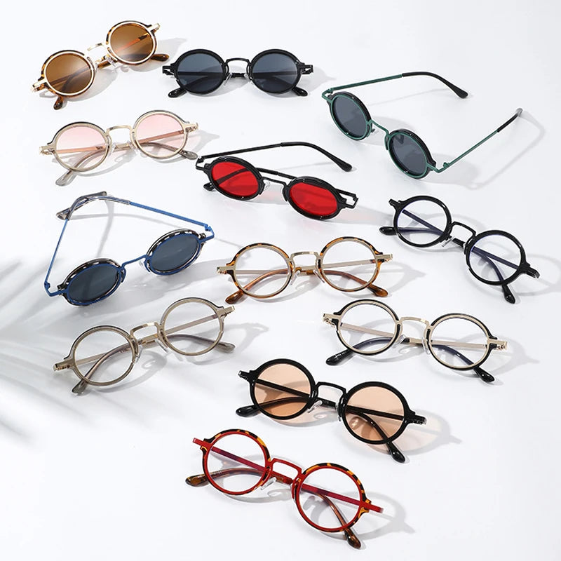 JNPCXI New Retro Round Punk Women Sunglasses Fashion Gradient Leopard Tea Shades UV400 Men Sun Glasses