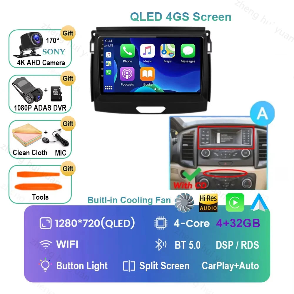 Android 16 CarPlay Auto For Ford Ranger 2015 - 2022 Car Radio Multimedia navigation video DVD Autoradio Stereo 2din 4G