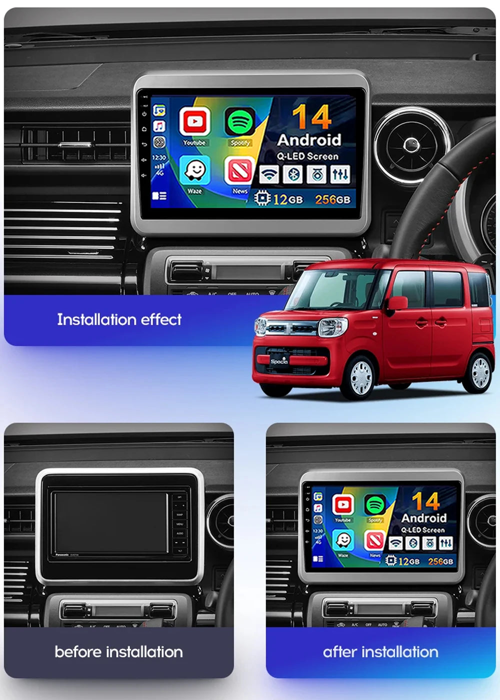 For Suzuki Spacia 2 II 2017 - 2023 2K 12+256 QLED Android 15 CarPlay Car Radio Multimedia Video Player GPS stereo Head Unit 4G