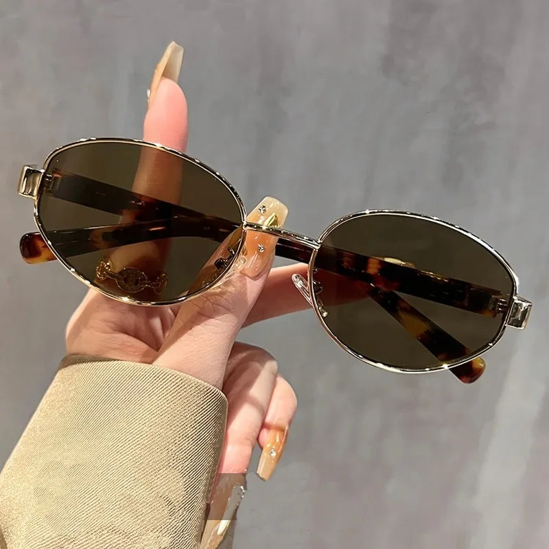 90s Retro Style Oval Glasses, Suitable for Women's Lightweight Fashion Suitable for Summer Beach Daily Wear