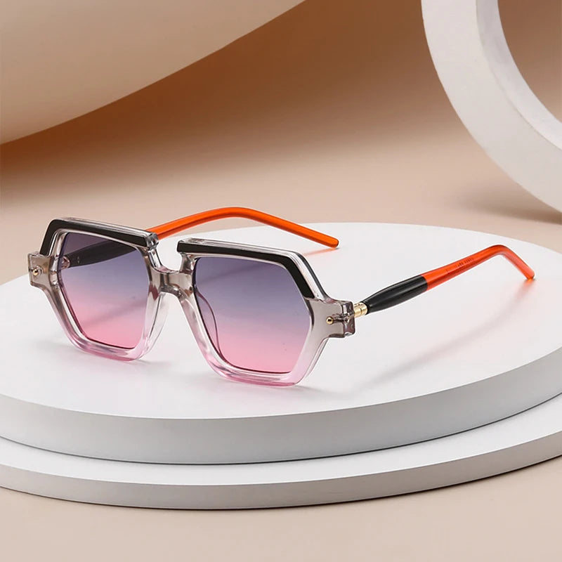 JNPCXI New Polygon Square Rivets Sunglasses Women Fashion Double Color Leopard Gradient Shades Men Clear Lens Frame UV400