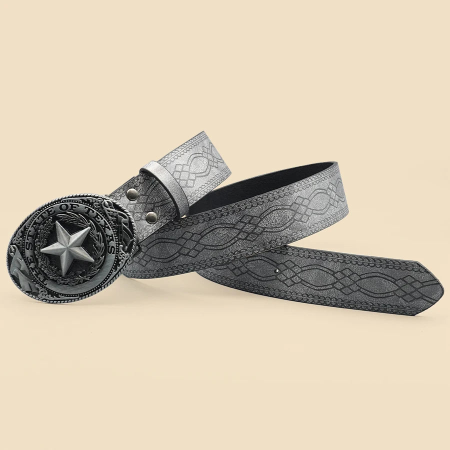 Grey Street Punk Belt, Retro Printed Casual Belt, Classic Denim Decoration
