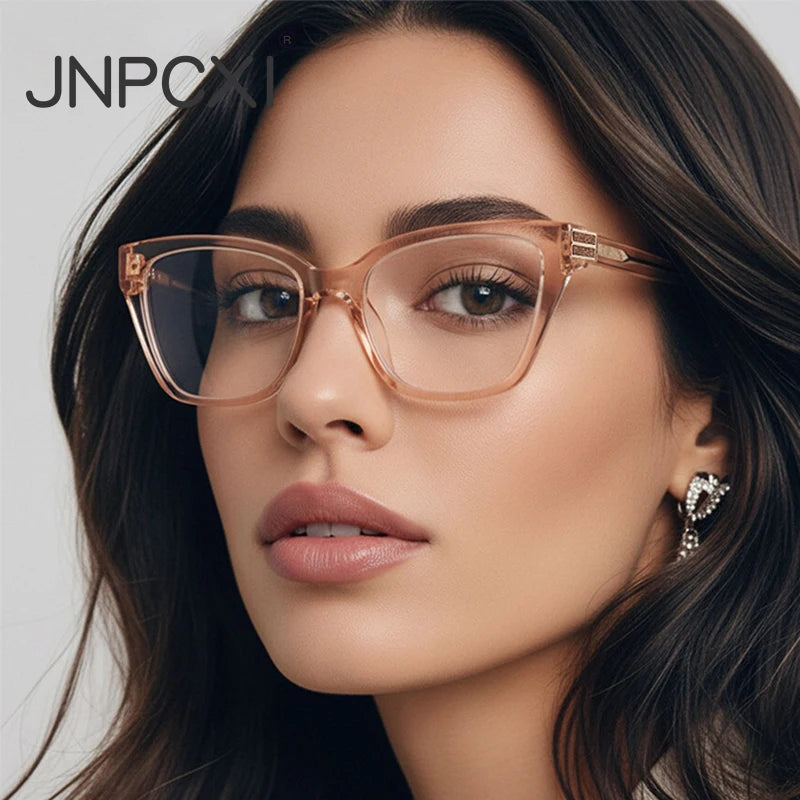 JNPCXI New TR90 Anti-Blue Light Retro Women Glasses Frames Gradient Tea Optical Eyeglasses Frame