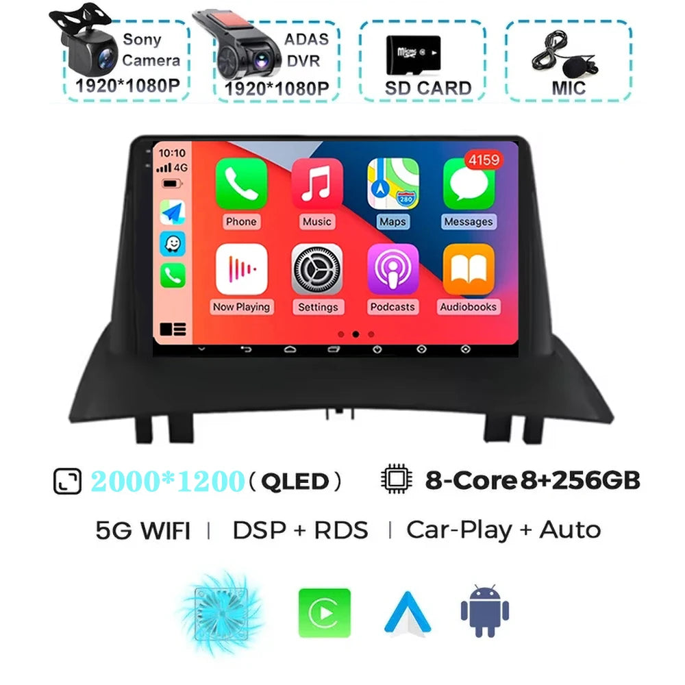 For Renault Megane 2 2002-2009 2K QLED Android 15 Android Car Radio Multimedia Video Player GPS Stereo CarPlay 4G Navigationv BT