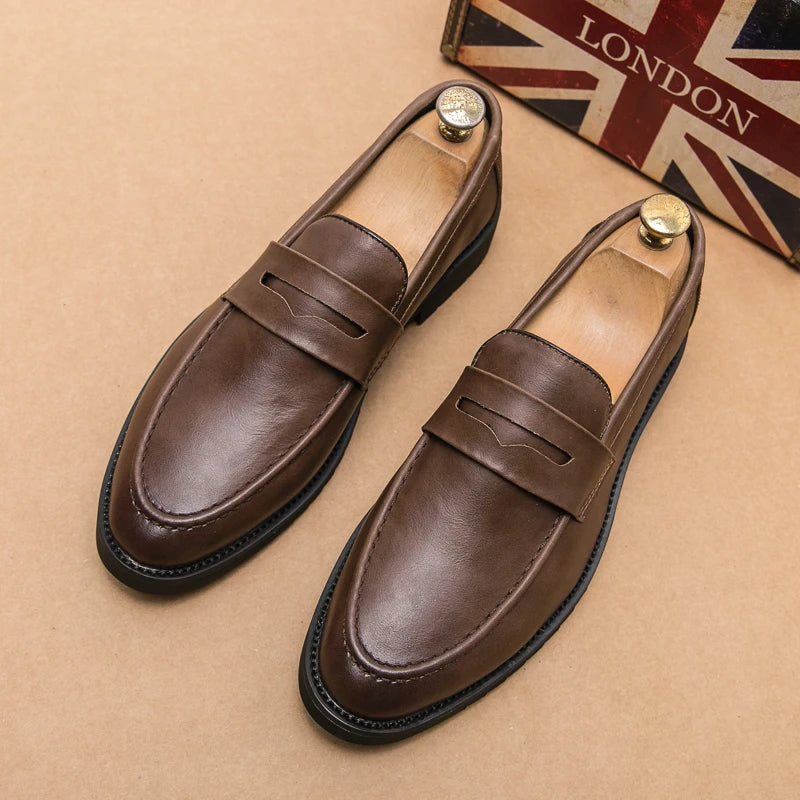 Trend Casual Business Shoes Men Retro Men's Dress Shoes High Quality Office Leather Loafers Man Social Leather Shoes Male