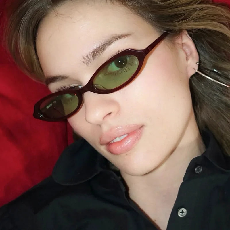 JNPCXI New Small Cat Eye Men Sunglasses Shades UV400 Fashion Green Leopard Oval Lens Women Punk Sun Glasses