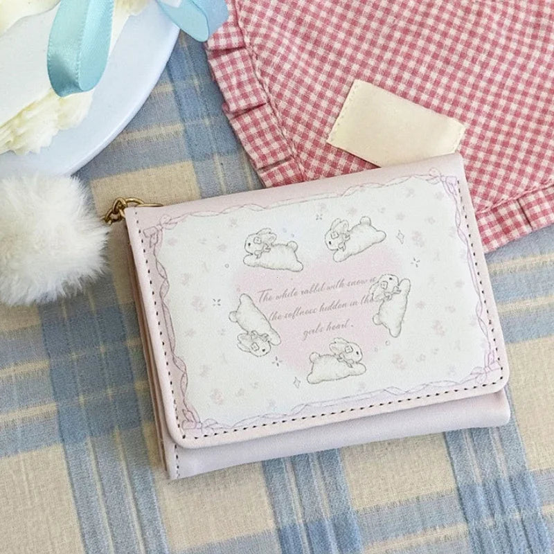 1 Pc Cute Student PU Leather Coin Purse Simple 3 Folds INS Style Credit Card Holoder Wallets Portable Cute Small Storage Bag