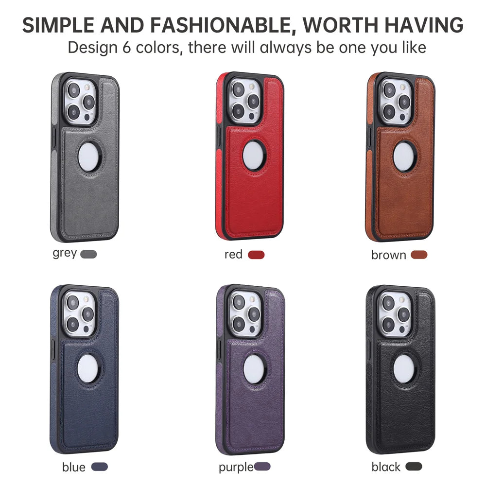Luxury Business PU Leather Cowhide Case For iPhone 17 17Air 11 12 13 14 15 16 Pro Max Plus Logo Hole Shockproof Protective Cover