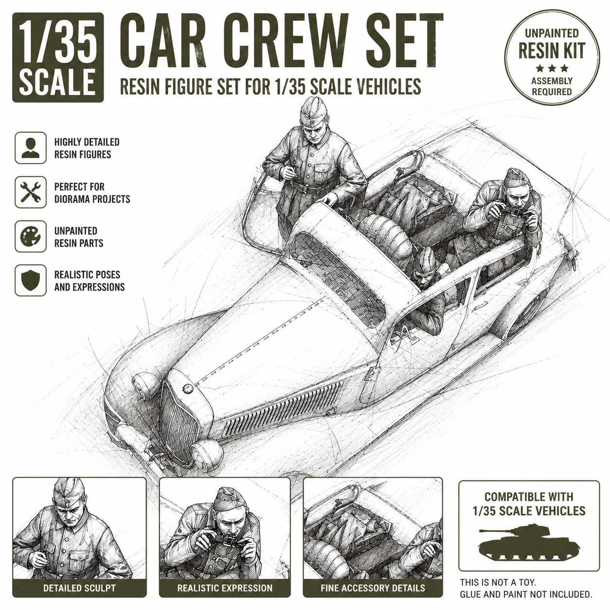 High Quality 1:35 Cast Resin Model Commander Model Assembly Kit Unpainted