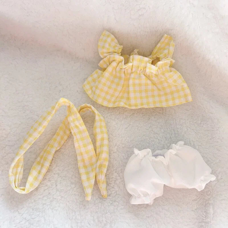 17cm Cute Mini Plush Doll's Clothes Outfit Accessories For Labubu Idol Dolls Cherry/Pineapple Three-piece Set Gift