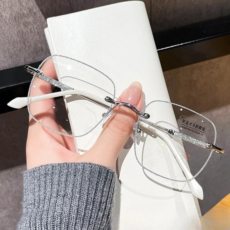 Anti-blue Light Glasses Women Shiny Anti Radiation Glasses Retro Rimless Frame