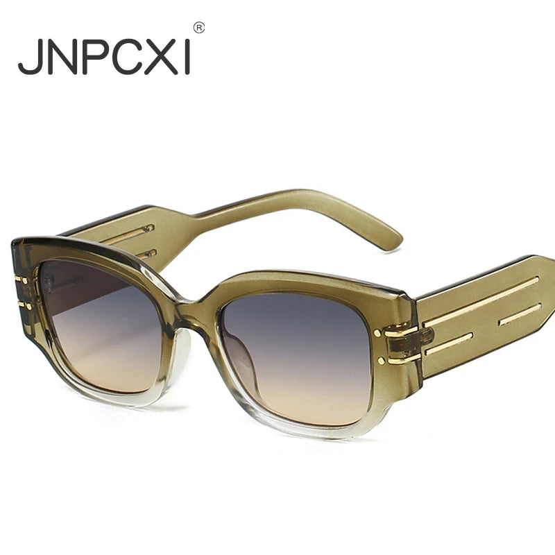 JNPCXI Vintage Square Women Luxury Sunglasses Fashion Rivets Green Gray Shades Men Trending Punk Sun Glasses