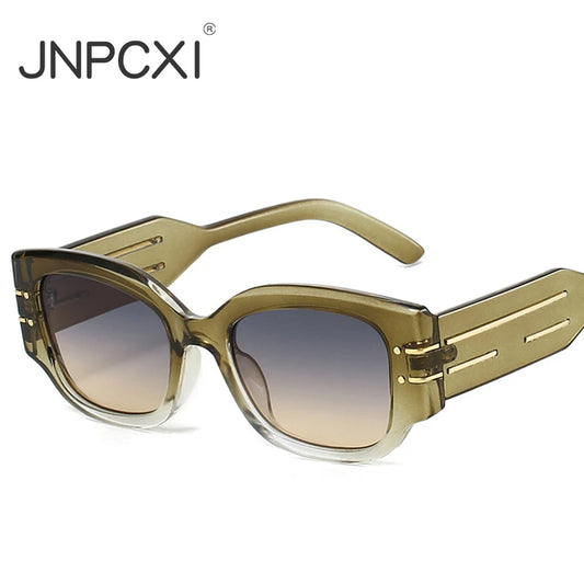 JNPCXI Vintage Square Women Luxury Sunglasses Fashion Rivets Green Gray Shades Men Trending Punk Sun Glasses