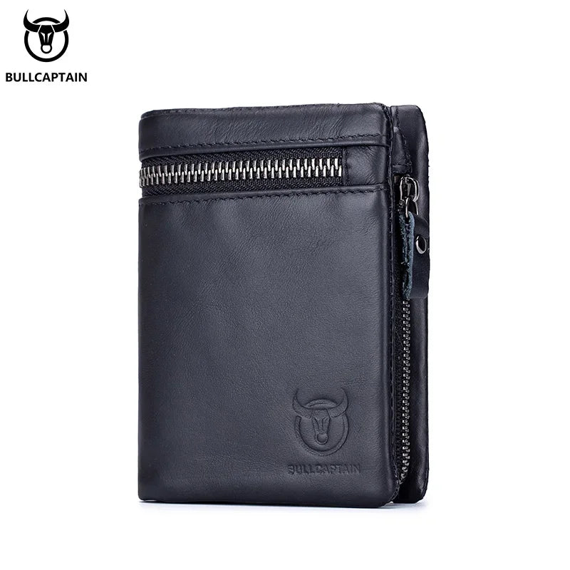 BULLCAPTAIN 100% Genuine Leather Wallet Men's New Men's Cash Clip Bi-fold Coin Purse RFID Blocking Card Holder with Gift Box 03