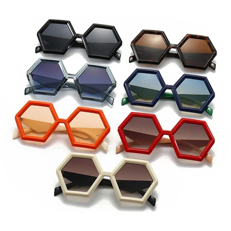 JNPCXI Retro Polygon Sunglasses Women Gradient Red Shades Fashion Men Double Color Trending Sun Glasses