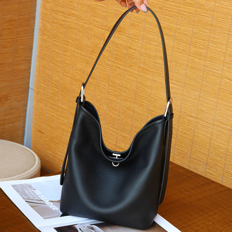 Women's Cowhide Genuine Leather Tote Bag, Fashion Large Capacity Shoulder Bag,Trendy Versatile All-match Commuting Hobo Bag