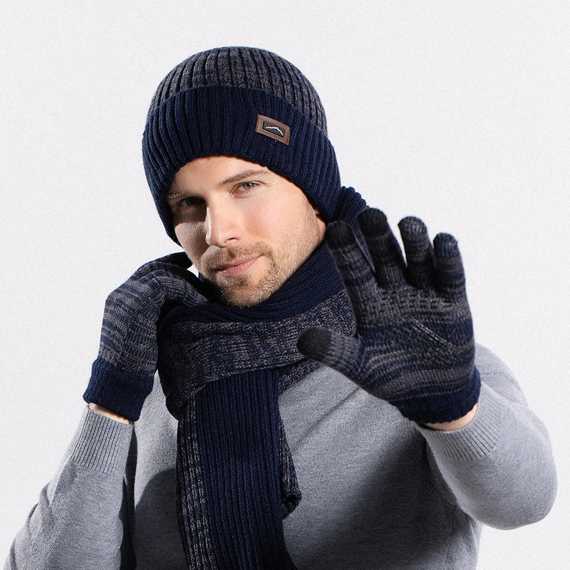 Xinbaoguan 100% acrylic 8397 winter hat, gloves, scarf three piece set, outdoor velvet warm ear protection, knitted yarn hat