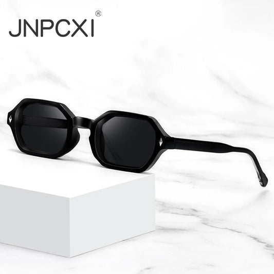 JNPCXI New Retro Small Polygon Rectangle Sunglasses Women Shades UV400 Fashion Blue Gradient Lens Men Retro Rivets Frame