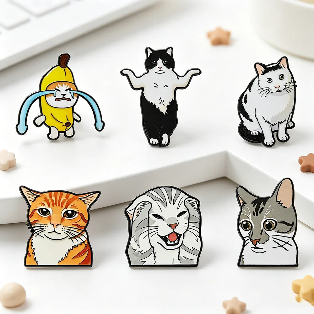 6 PCS Cartoon Anime Cat Enamel Pins Custom Japanese Anime Periphera Kawaii Cat Brooch Bag Lapel Badge Jewelry Gifts for Fans Fri