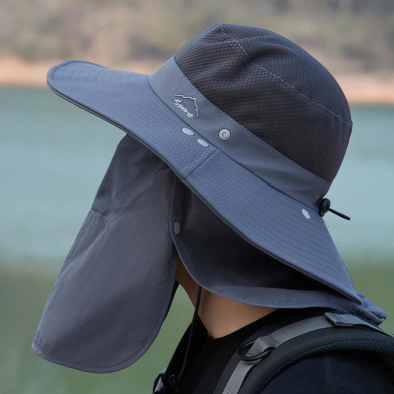 Xinbaoguan 100% Nylon 9216 Men's and Women's Summer Outdoor Face Covering and Sunscreen Fishing Hat with Large brim Sunshade Hat