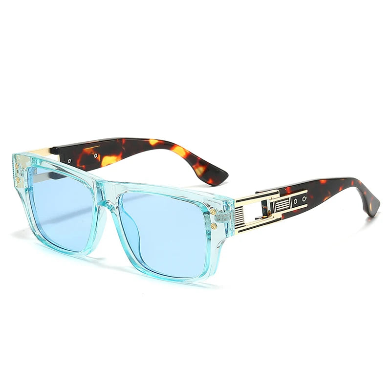 JNPCXI New Square Men Sunglasses Shades UV400 Retro Brand Designer Rivets Women Blue Gradient Hollow Sun Glasses