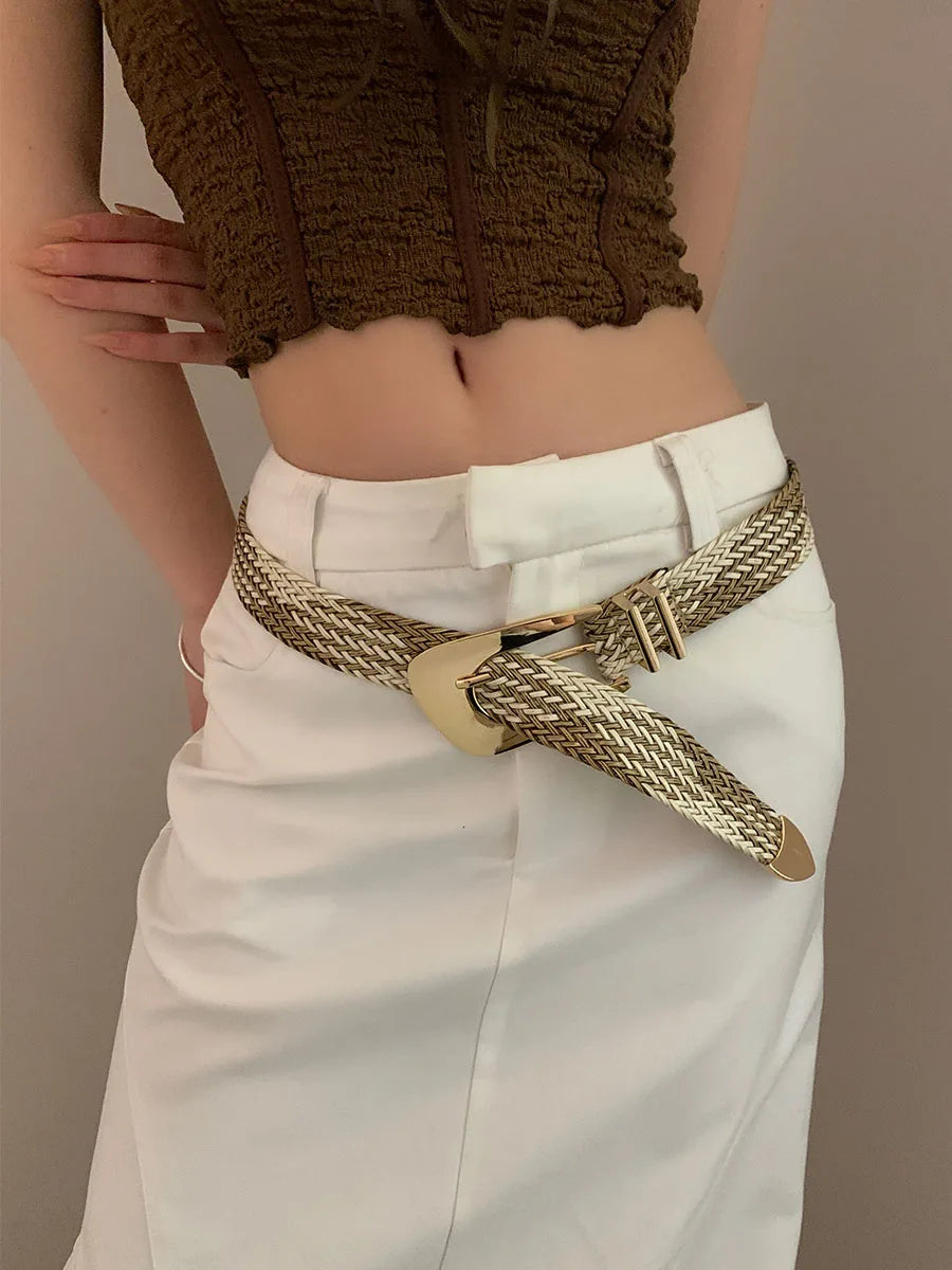Retro Woven Belt For Women New Korean Version Matches With Jeans Versatile Decor Design With A Sense Of High-End Exclusivity