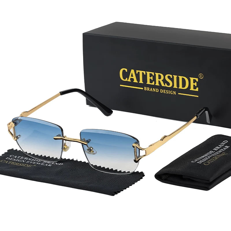 CATERSIDE New Retro Rimless Sunglasses Men's Rectangular Personalized Brand Design Sun Glasses Women Party Festival Eyewear Gift
