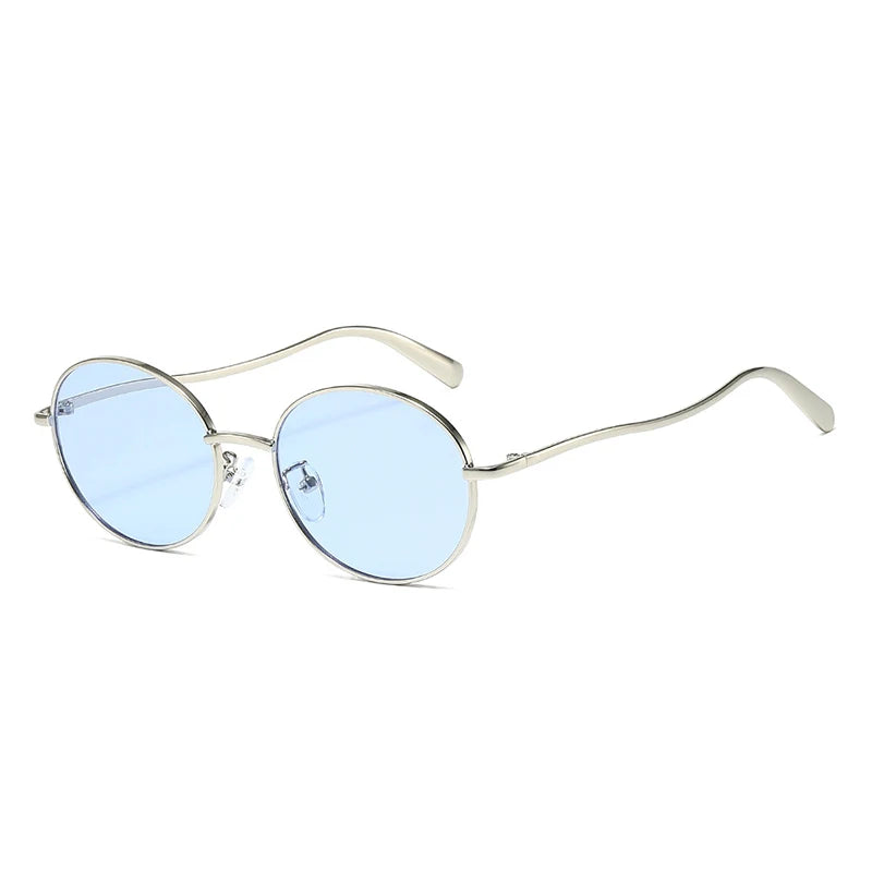 JNPCXI New Fashion Metal Round Gold Tea Sunglasses Women Shades UV400 Retro Men Punk Sun Glasses