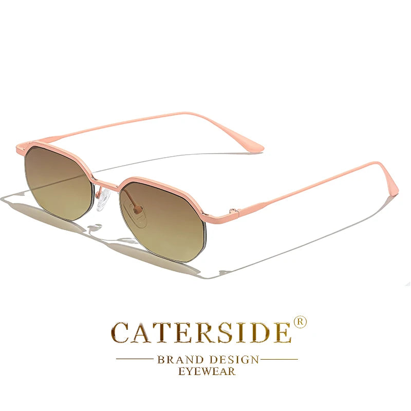 CATERSIDE Retro Small Sunglasses Men Polygonal Punk Half-Frame Sun Glasses for Women Business Travel Party Eyewear Summer Style