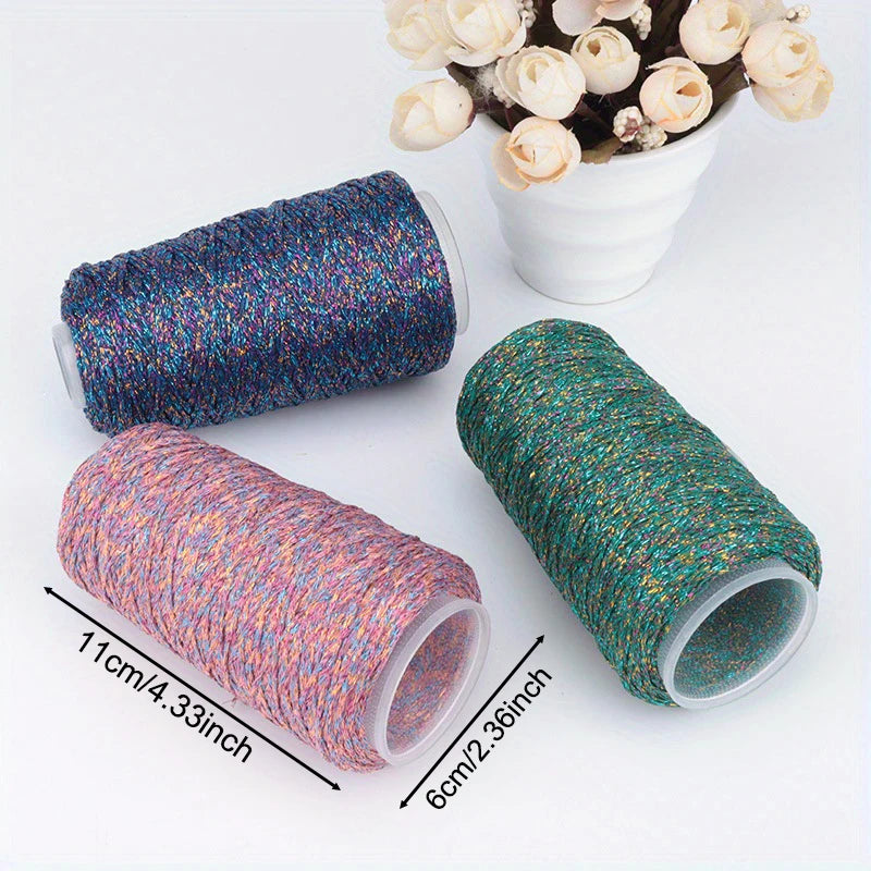 Mixed Color Shiny Yarn Skein, Polyester Crochet Thread for DIY Hand Knitting, Handmade Bags, Hats, Holiday Gifts Dolls Crafting