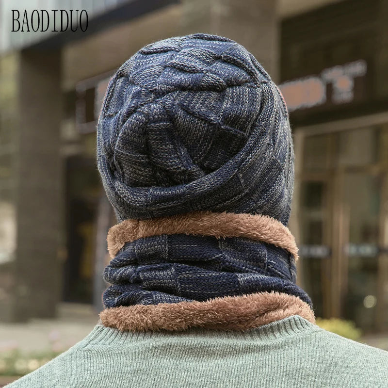 Xinbaoguan 60% Acrylic 9507 Winter Warm Hat with Velvet Hoodie, Neck Set, Thickened Wool Hat, Knitted Hat with Label