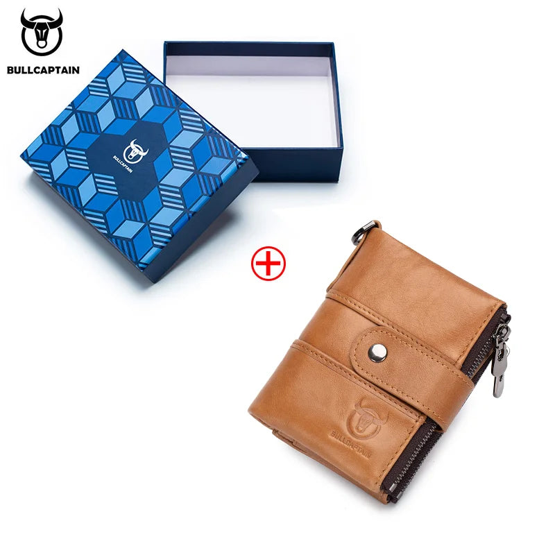 BULLCAPTAIN Men's Genuine Leather Wallet Rfid Function High Quality Leather Fashion Chain Multifunctional Men's Pocket Wallet