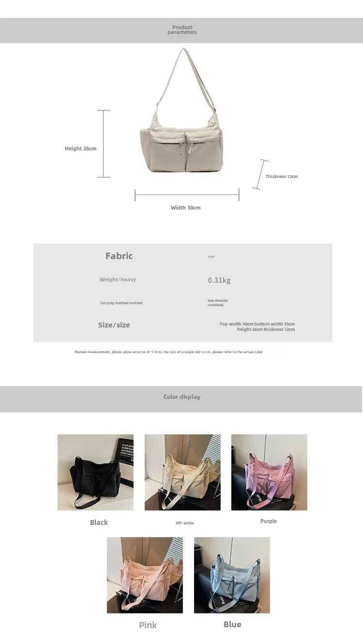 Purple Casual Work Style Waterproof Nylon Crossbody Shoulder Bag Large Capacity